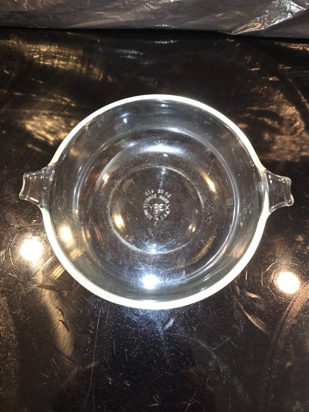 Pyrex Round Clear Glass Casserole Dish Handles Vintage 20 oz 1950-1970 No Lid - Picture 2 of 8